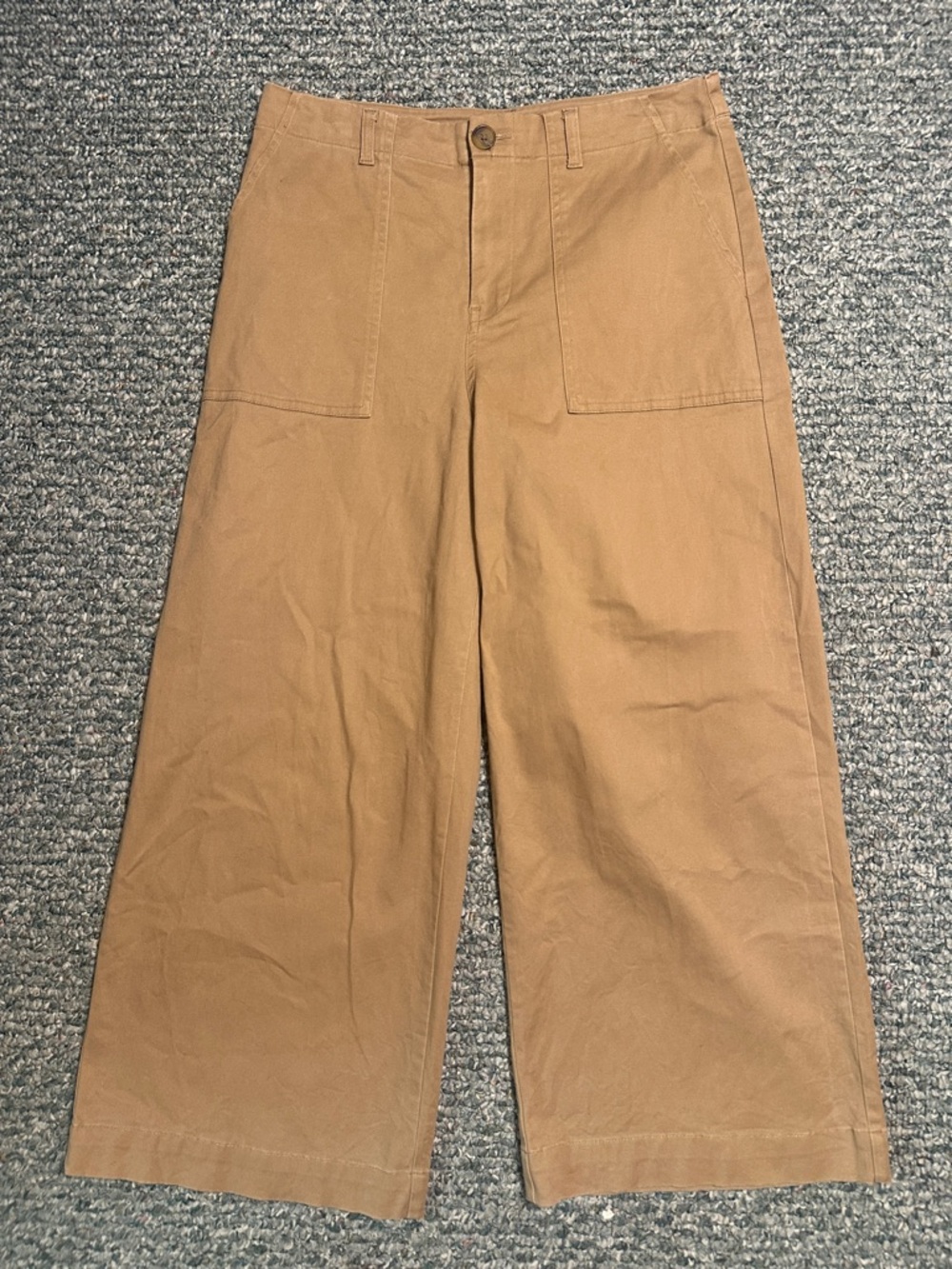 Cotton Women’s Wide-Leg Capri Chinos Gaucho Pants in Tan - Picture 2 of 4